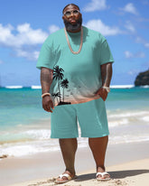 Men's Plus Size Hawaiian Gradient Coconut Tree Print T-Shirt Shorts Set
